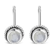 Large Oval Rainbow Moonstone Stud Silver Earrings, e336